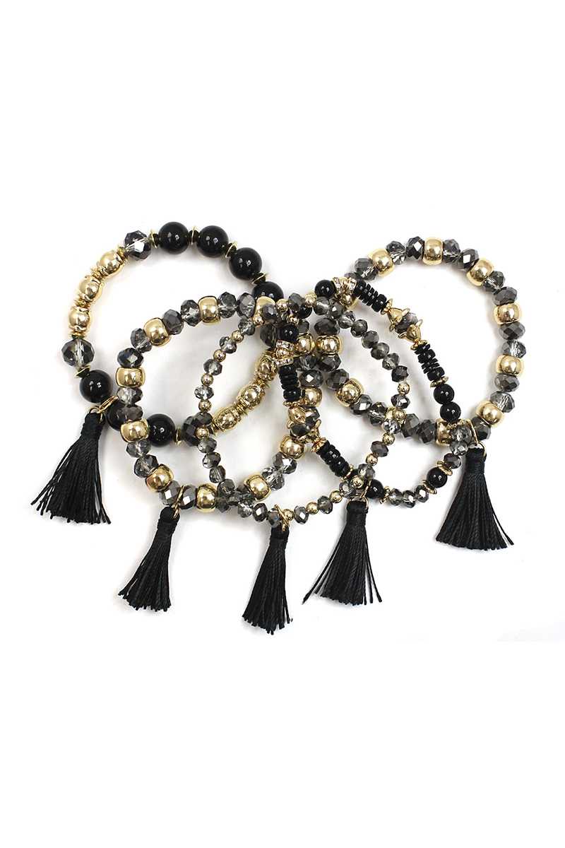 Ensemble de bracelets extensibles à pampilles et perles en pierre de cristal