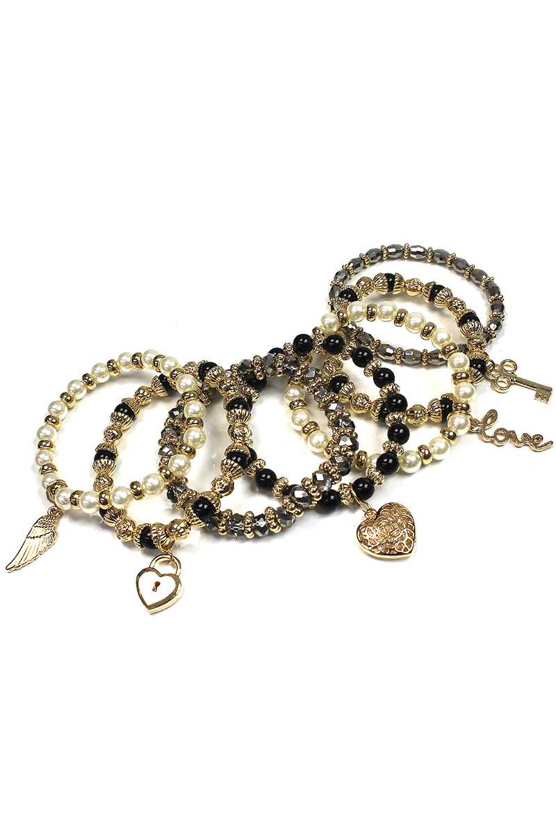 Ensemble de bracelets extensibles en perles de cristal et perles