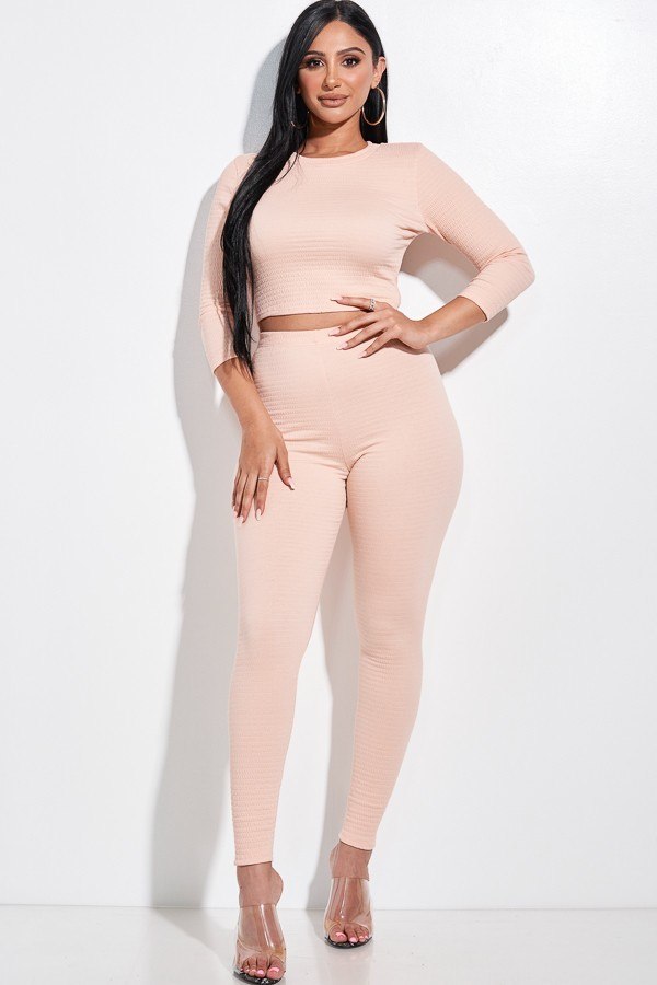 Ensemble deux pièces haut smocké à manches 3/4 et leggings unis