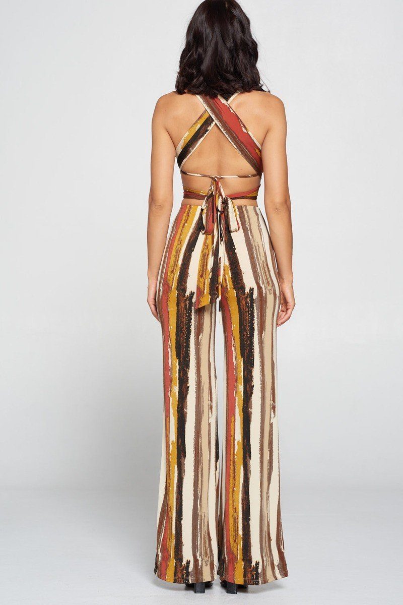 Ensemble haut court à rayures et pantalon large