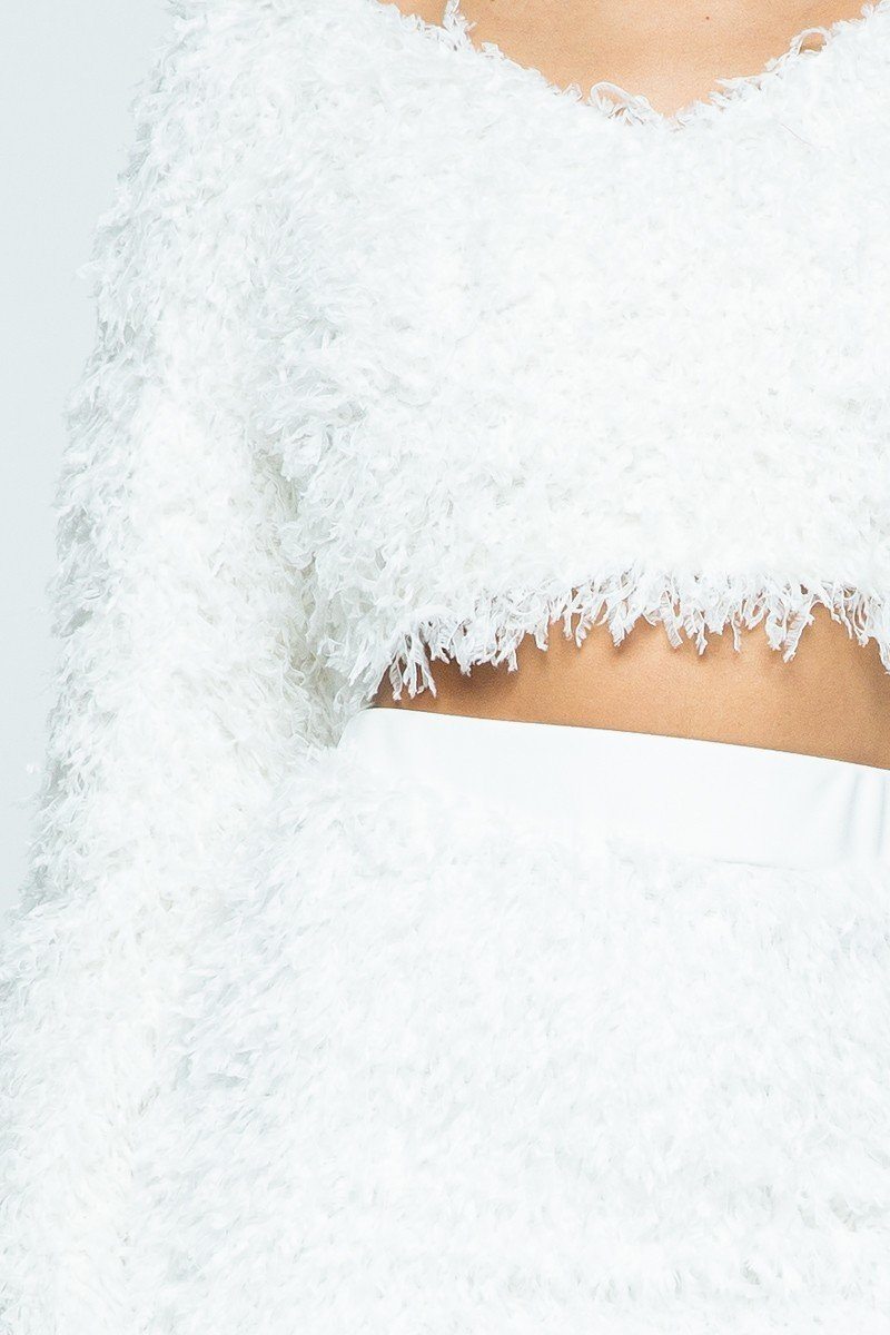 Ensemble haut en tissu entièrement en plumes/ensemble de mini-jupe serrée en tissu H-line