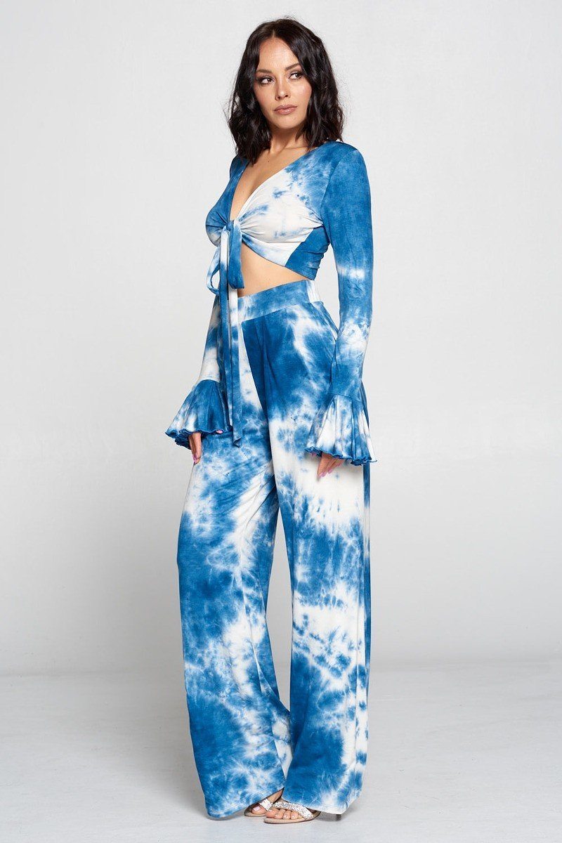 Ensemble haut tie-dye à nouer sur le devant et pantalon large