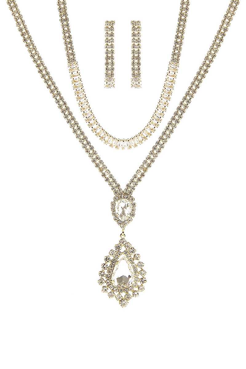 Ensemble ras du cou et collier en forme de larme en cristal