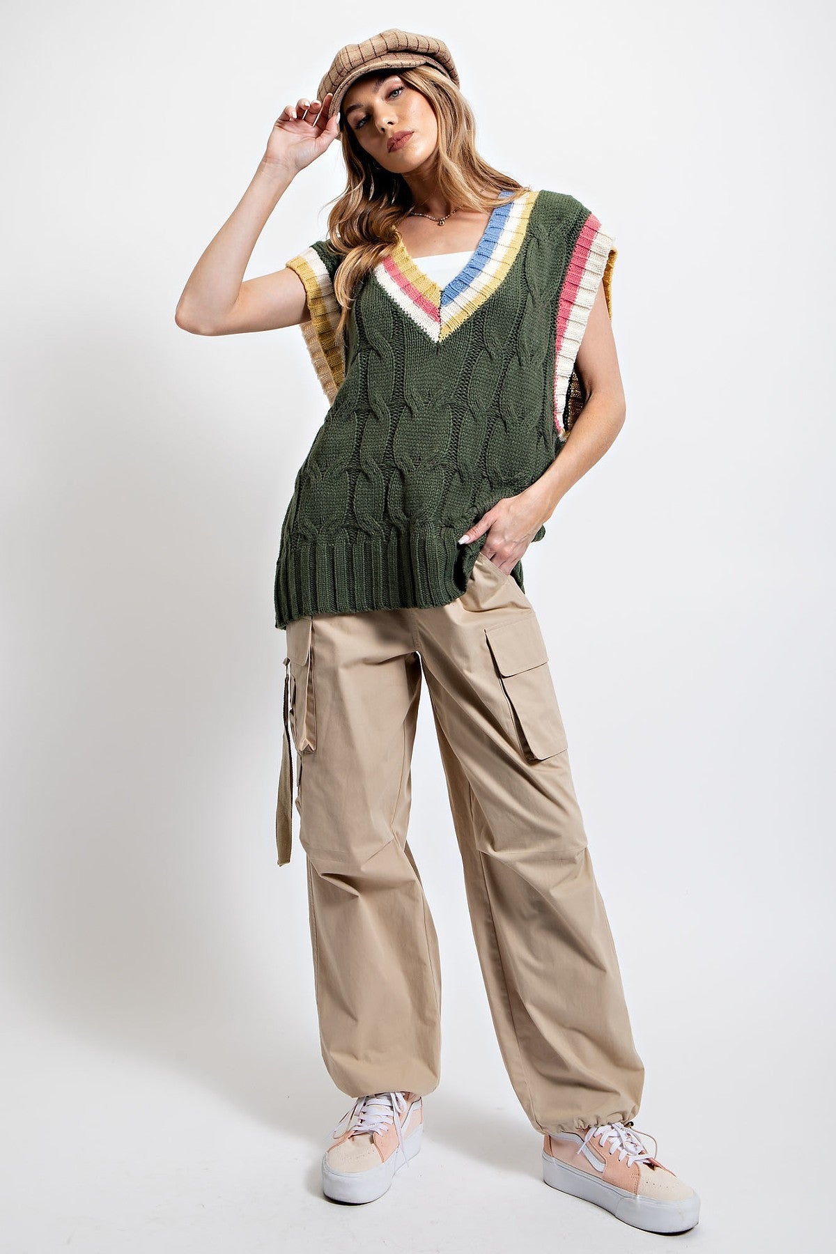 Gilet pull tricoté multicolore – Image 2