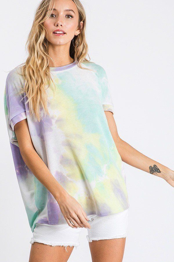Haut à col rond imprimé tie-dye