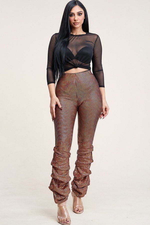 Haut à manches 3/4 Power Mesh et pantalon empilé holographique