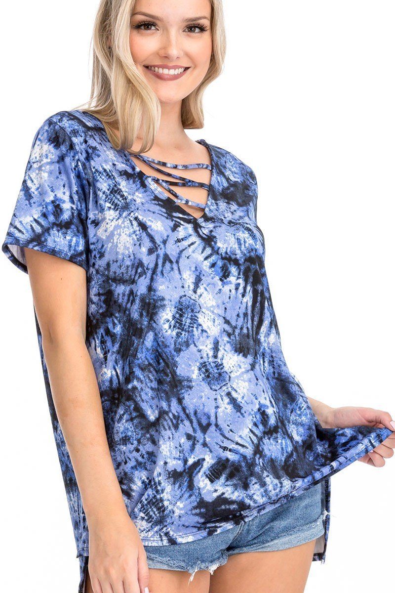 Haut à manches courtes imprimé tie-dye