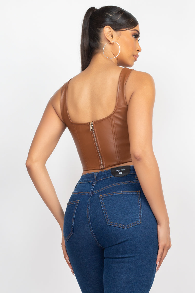 Haut bustier en cuir avec anneau en D et bustier