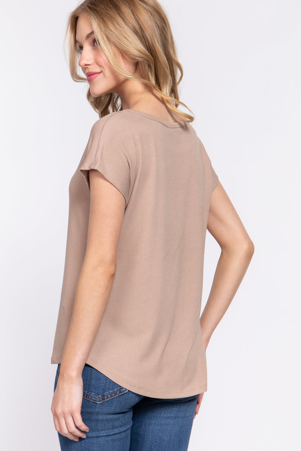 Haut court en tricot côtelé Dolman Slv
