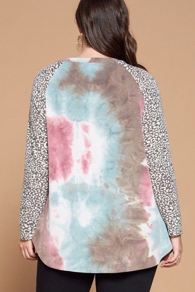 Haut décontracté en bloc de couleurs en French Terry Tie Dye de Grande Taille