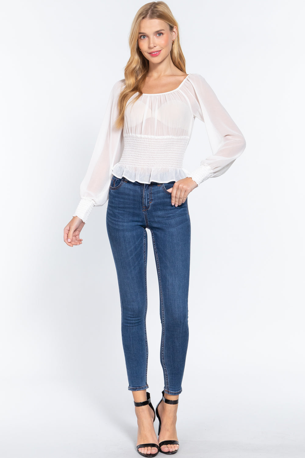 Haut long en mousseline smocké