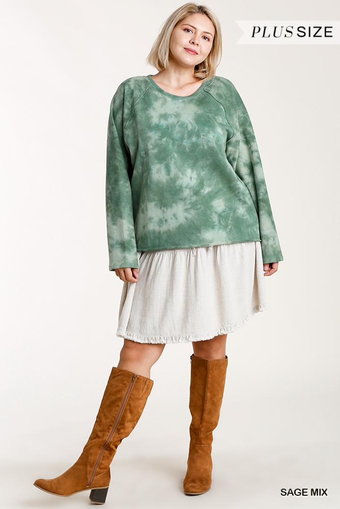 Haut raglan à manches longues en French Terry tie-dye avec ourlet brut