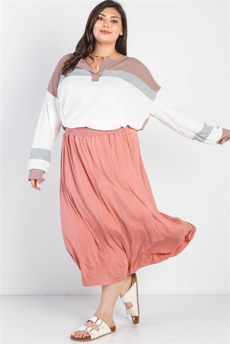 Jupe longue taille smockée Plus Blush