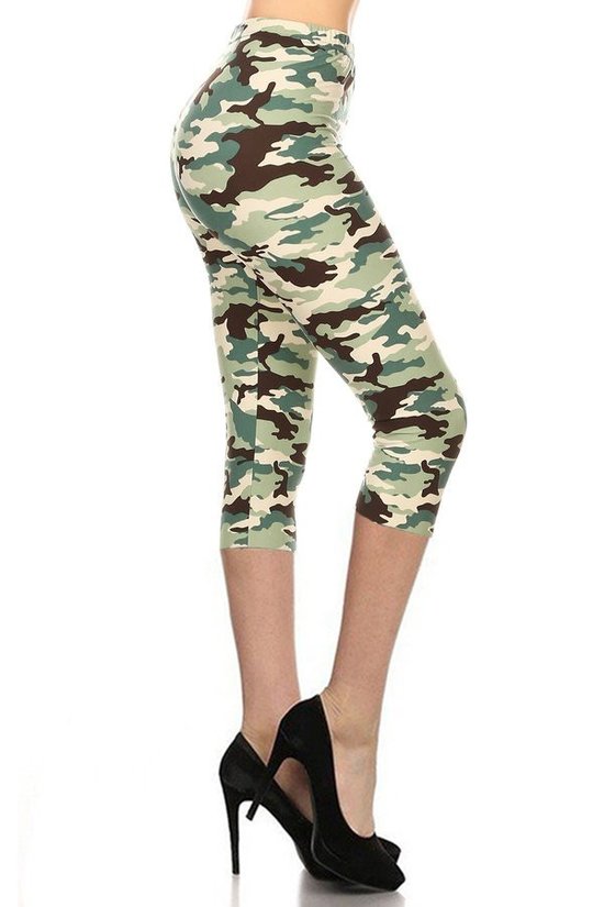 Legging capri en tricot doublé imprimé camouflage avec taille élastique