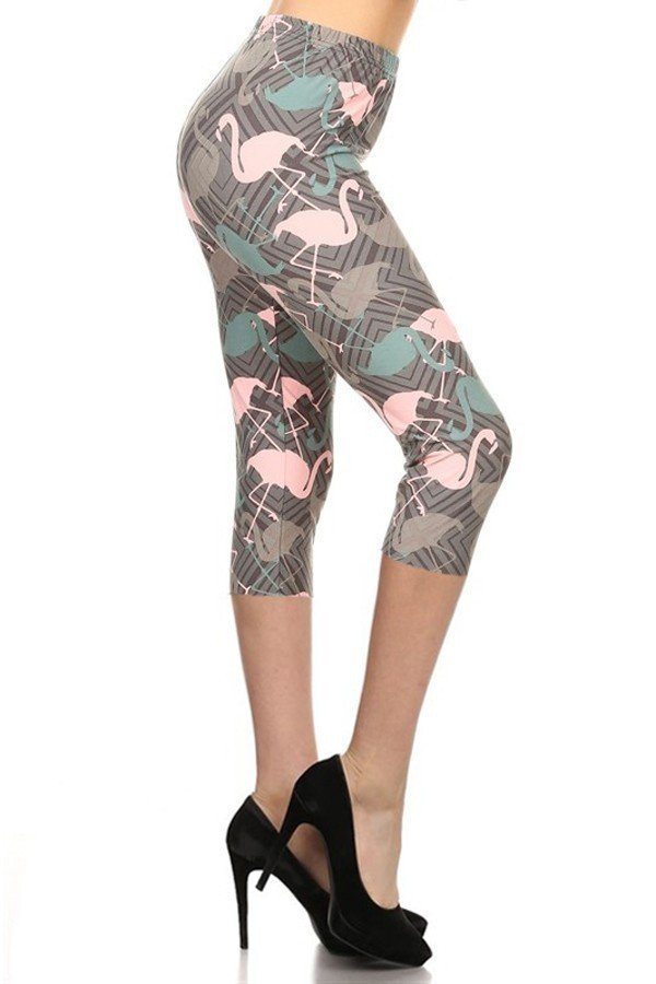 Legging capri en tricot imprimé flamants roses avec taille élastique