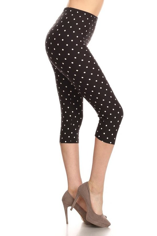 Legging capri taille haute avec bande élastique à imprimé à pois blancs sur fond noir