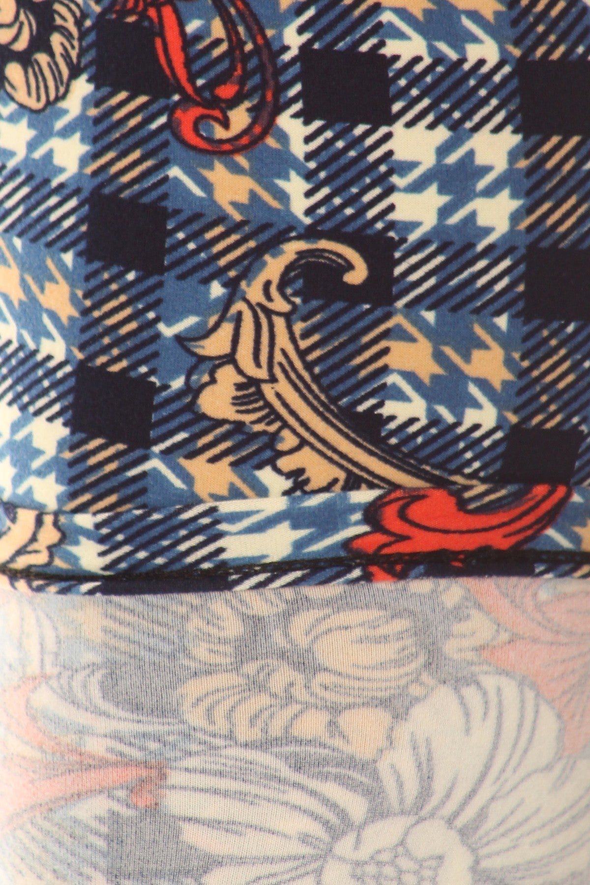 Legging en tricot à carreaux avec imprimé floral avec taille élastique et taille haute
