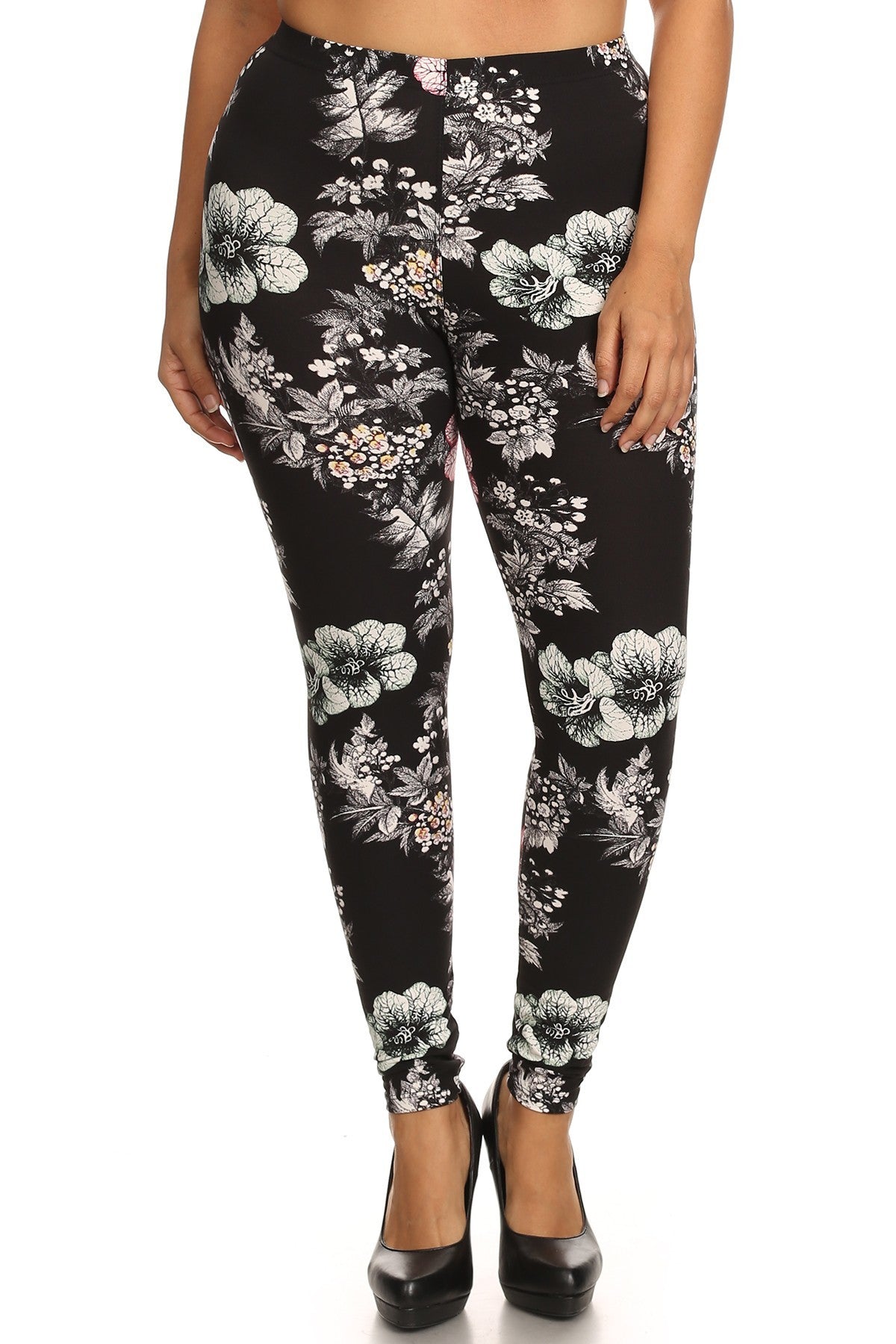 Legging en tricot en jersey imprimé graphique floral de grande taille avec détail de ceinture élastique