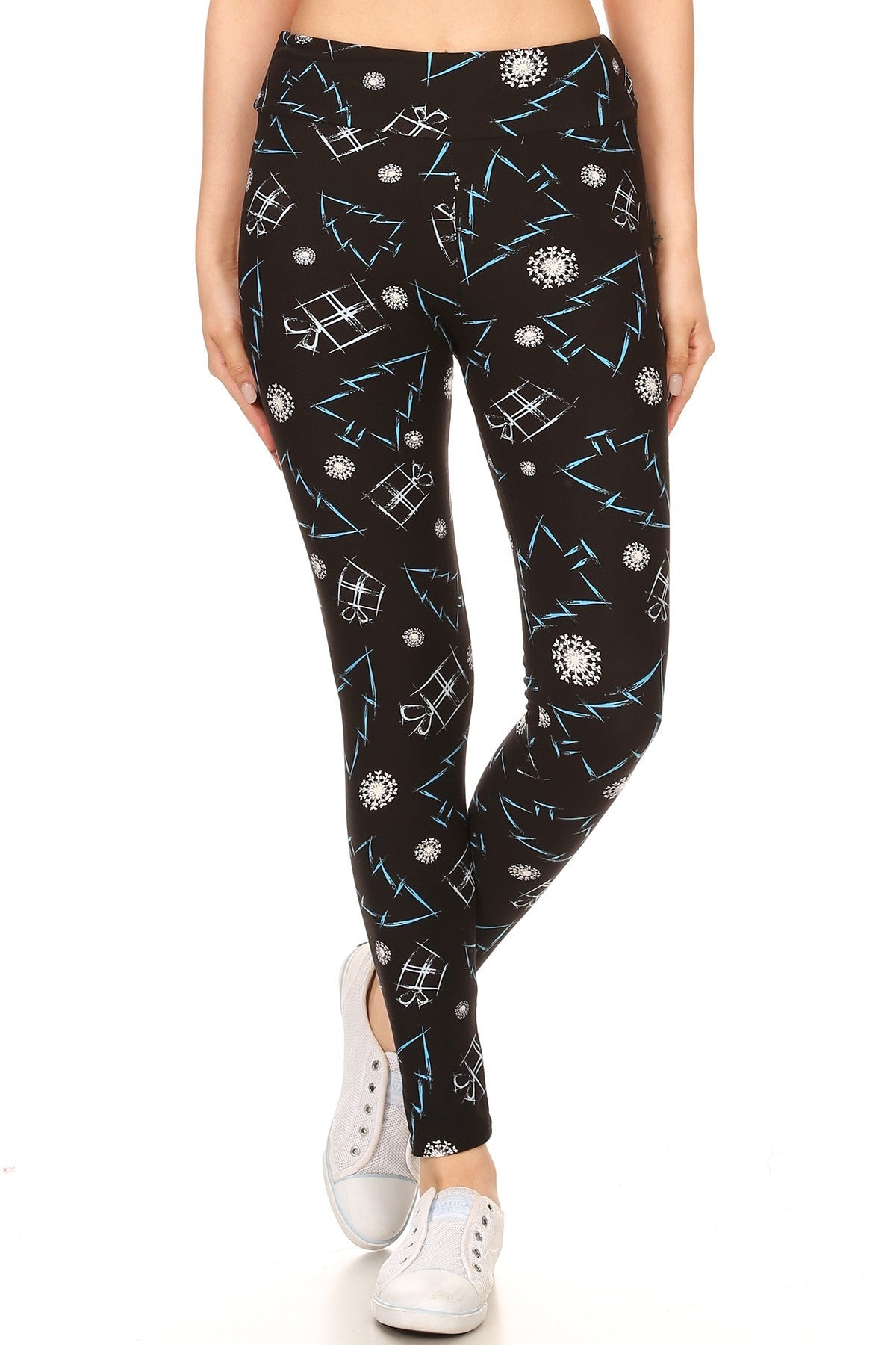 Legging en tricot imprimé arbre doublé de bandes de style yoga avec taille haute