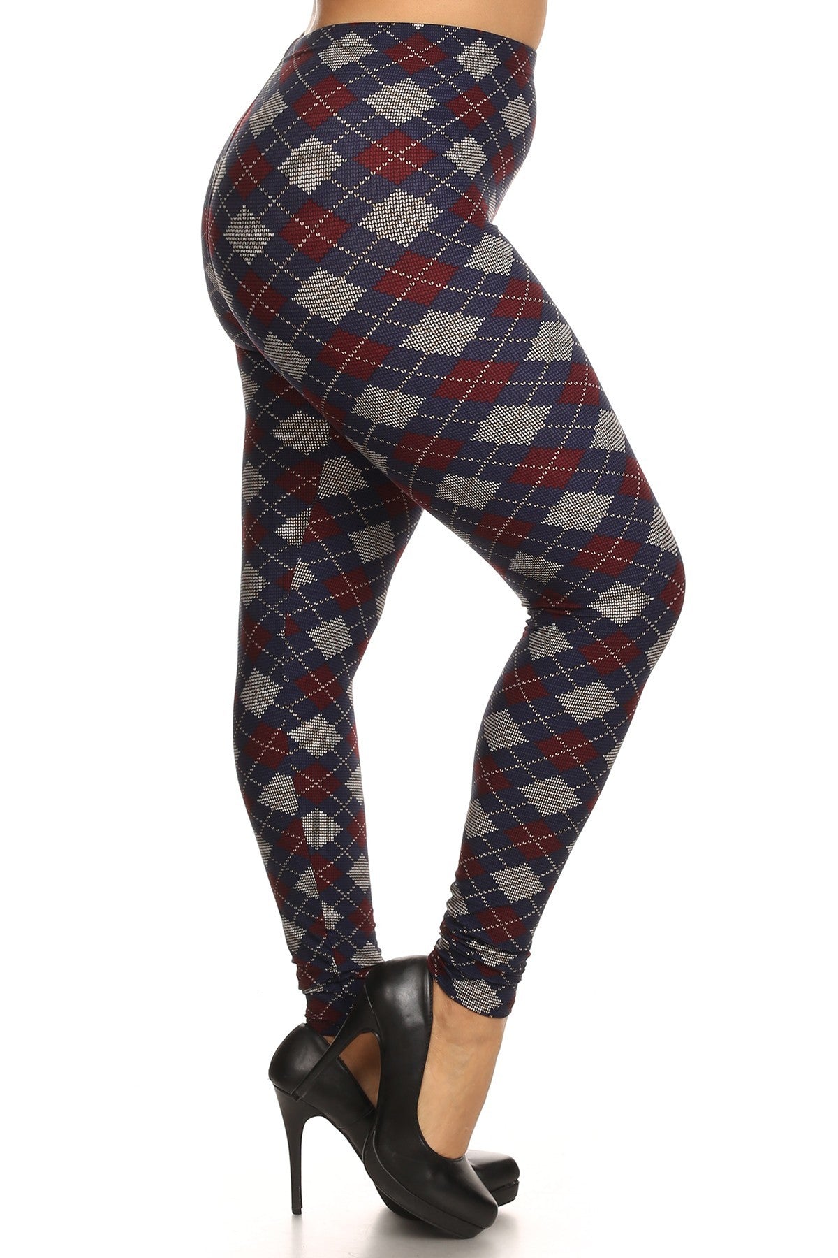 Legging en tricot imprimé graphique à carreaux de grande taille avec détail de taille élastique