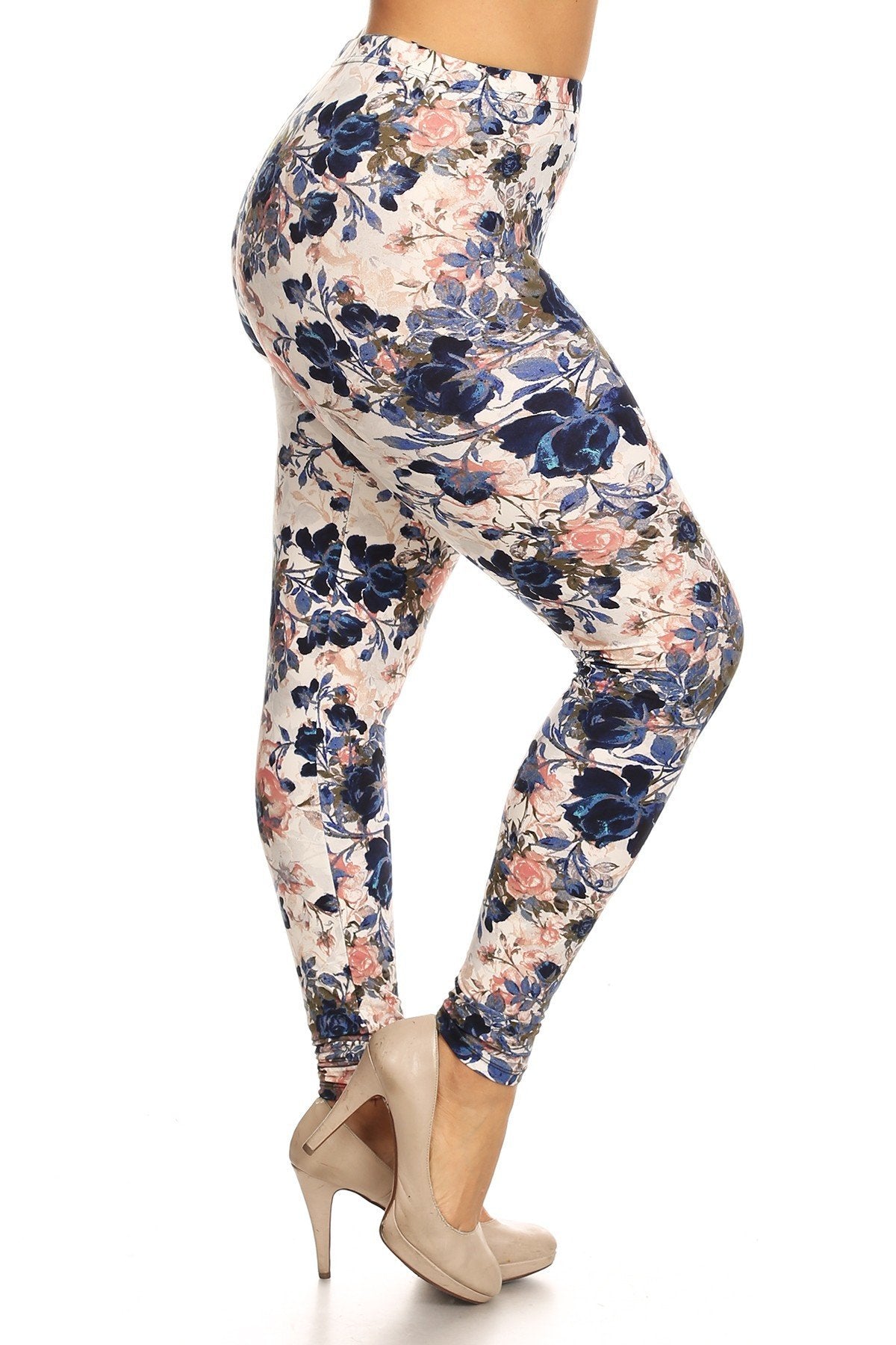 Legging en tricot taille haute imprimé floral de grande taille, coupe skinny avec ceinture élastique