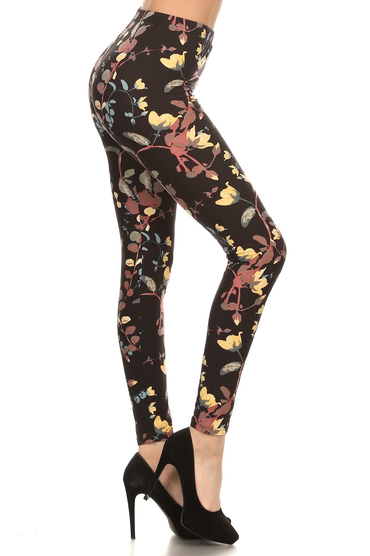 Legging en tricot taille haute imprimé vigne, coupe skinny avec taille élastique