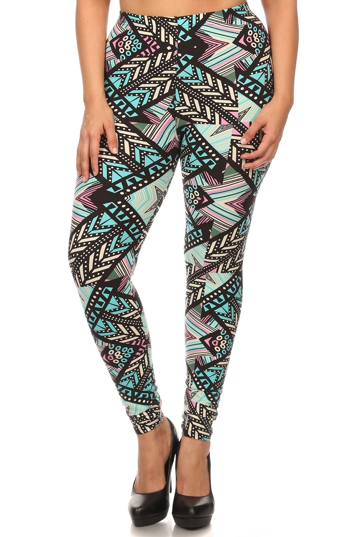 Legging longueur cheville imprimé motif tribal géo de grande taille avec taille élastique extensible