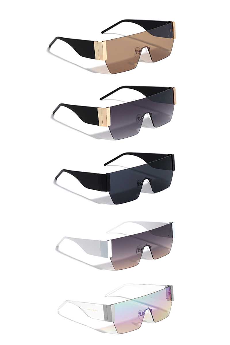 Lunettes de soleil modernes à bouclier plat sans monture en métal