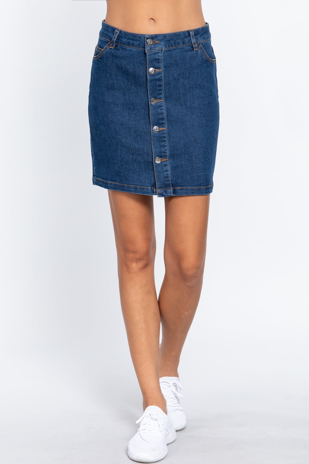 Mini-jupe en denim stretch boutonnée
