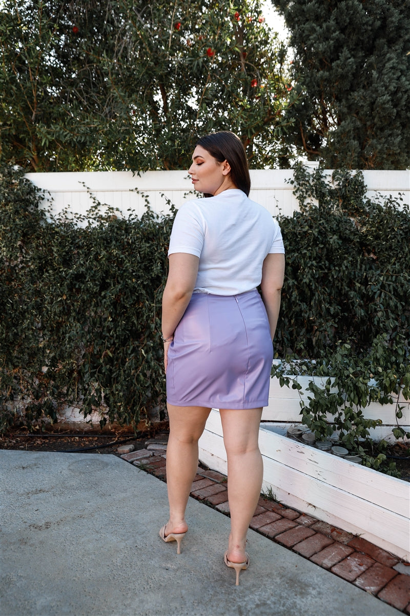 Mini-jupe taille haute en simili cuir lavande Plus