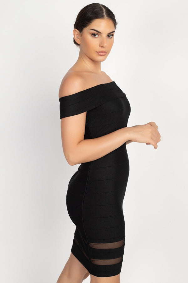 Mini-robe à rayures ombrées et épaules dénudées