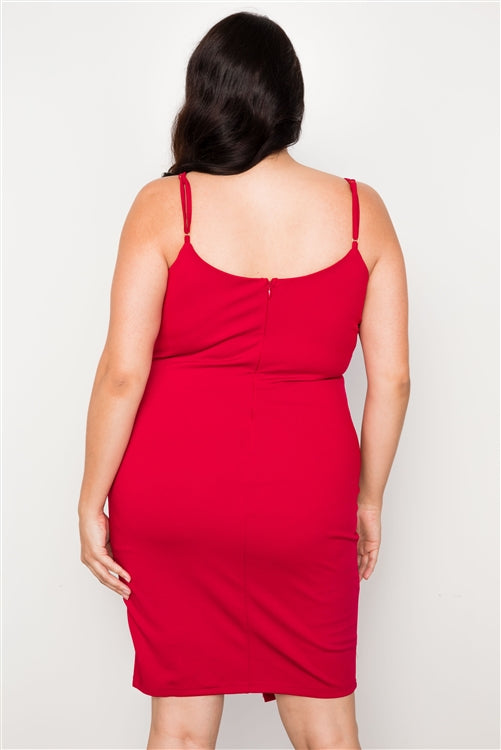 Mini-robe caraco moulante rouge grande taille