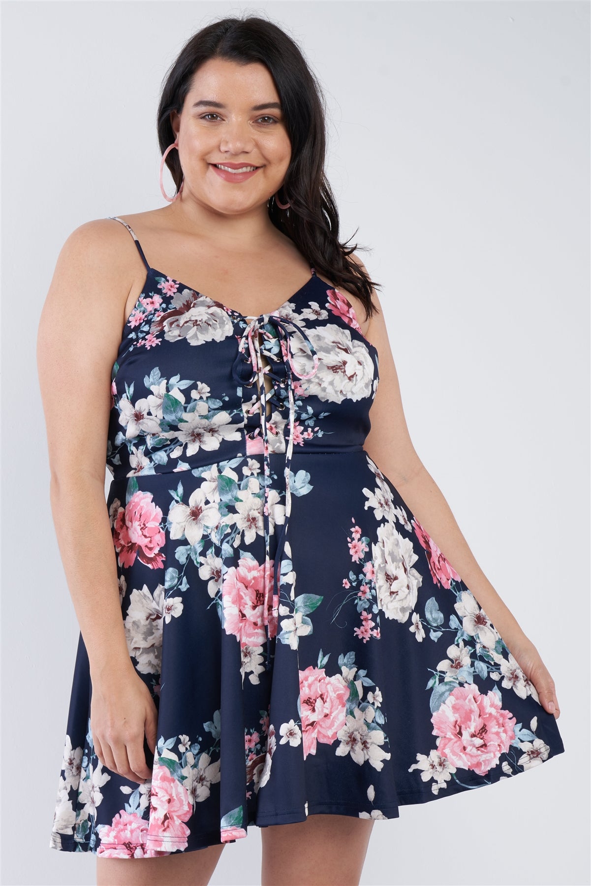 Mini robe corset à fleurs bleu marine grande taille