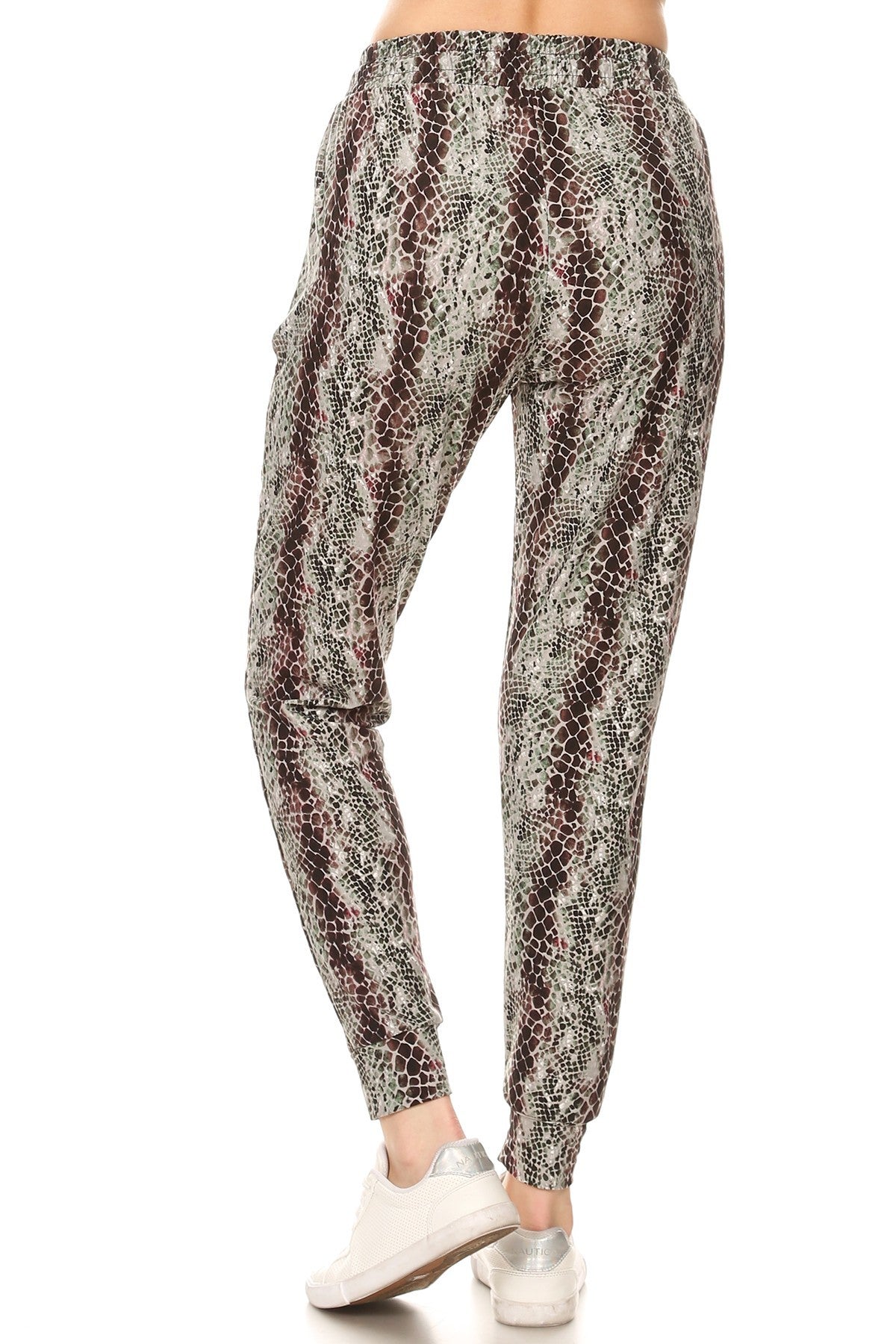 Pantalon de jogging imprimé peau de serpent avec bordure unie, cordon de serrage à la taille, taille