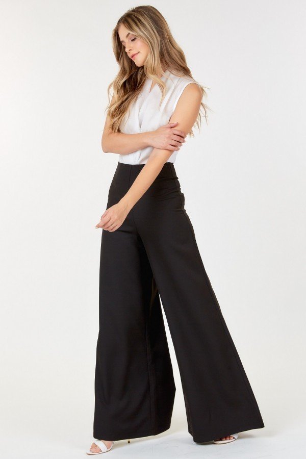 Pantalon évasé taille haute à jambes larges