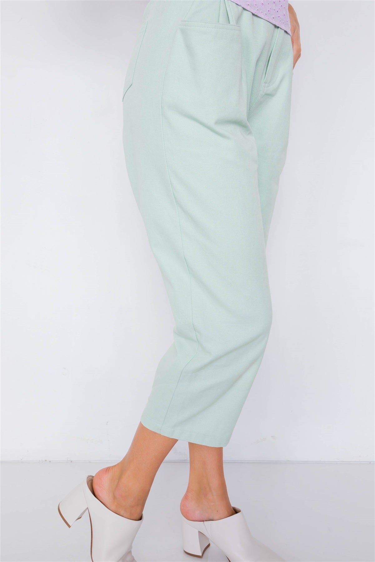 Pantalon pastel chic uni à la cheville, jambe large, taille réglable avec boutons-pression – Image 12