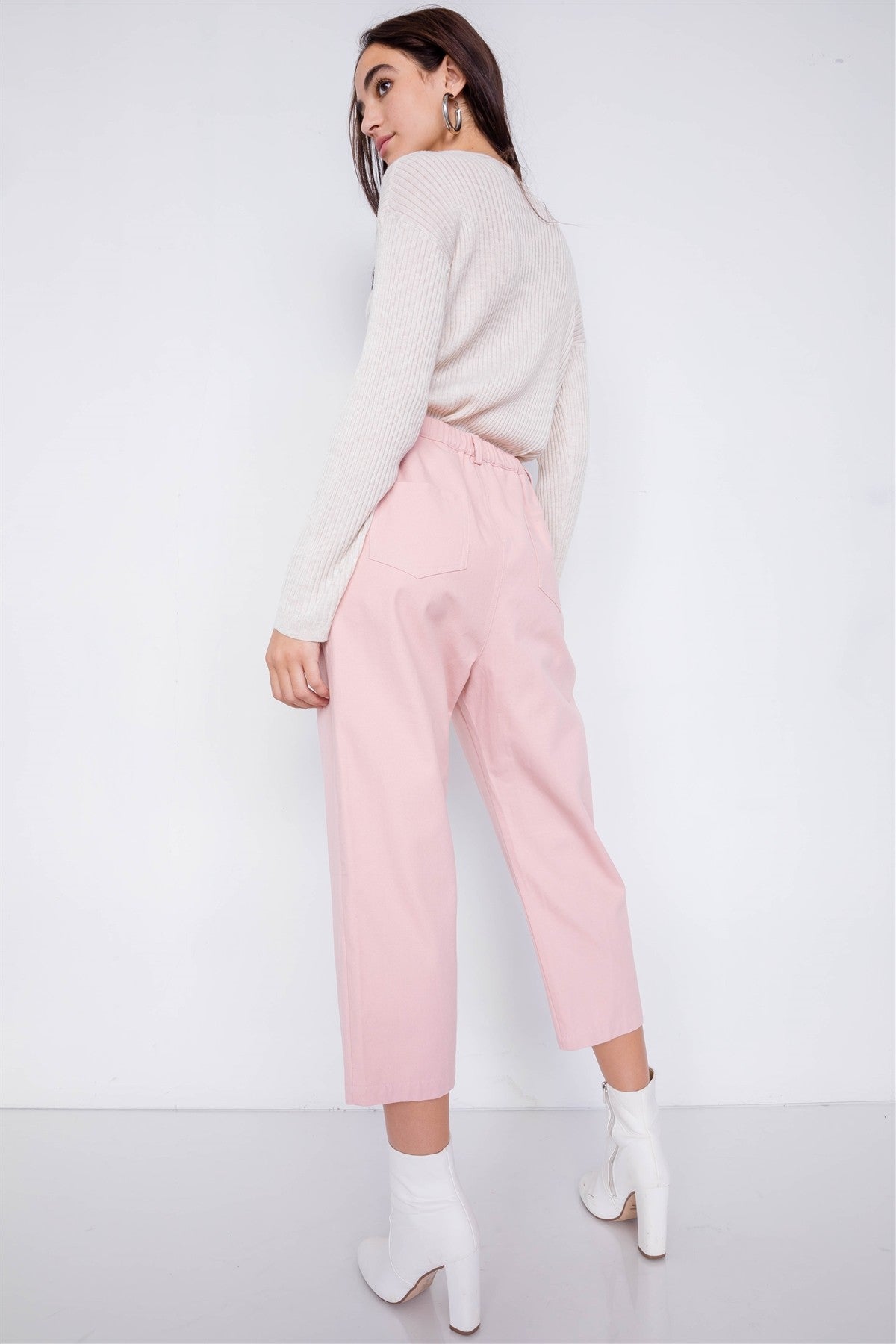 Pantalon pastel chic uni à la cheville, jambe large, taille réglable avec boutons-pression – Image 11