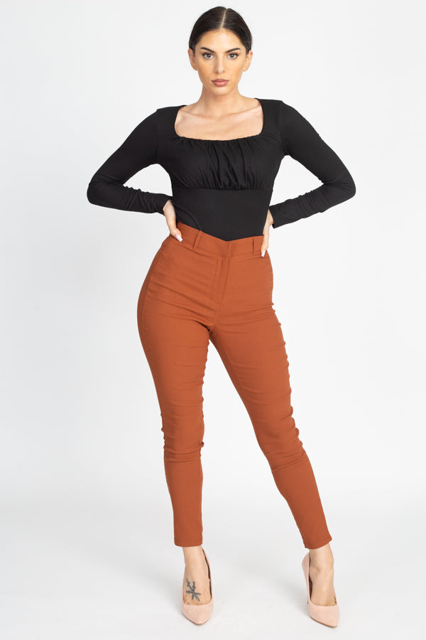 Pantalon skinny uni taille haute