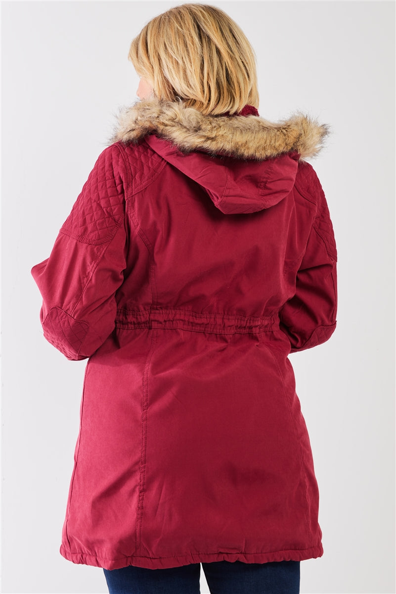 Parka en sergé de coton et fourrure végétalienne avec détails matelassés de grande taille
