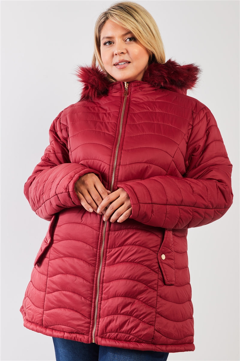 Parka et doudoune en sergé de coton double face en fourrure végétalienne grande taille