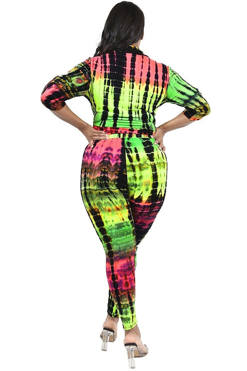 Plus Ensemble de leggings 2 pièces tie-dye néon