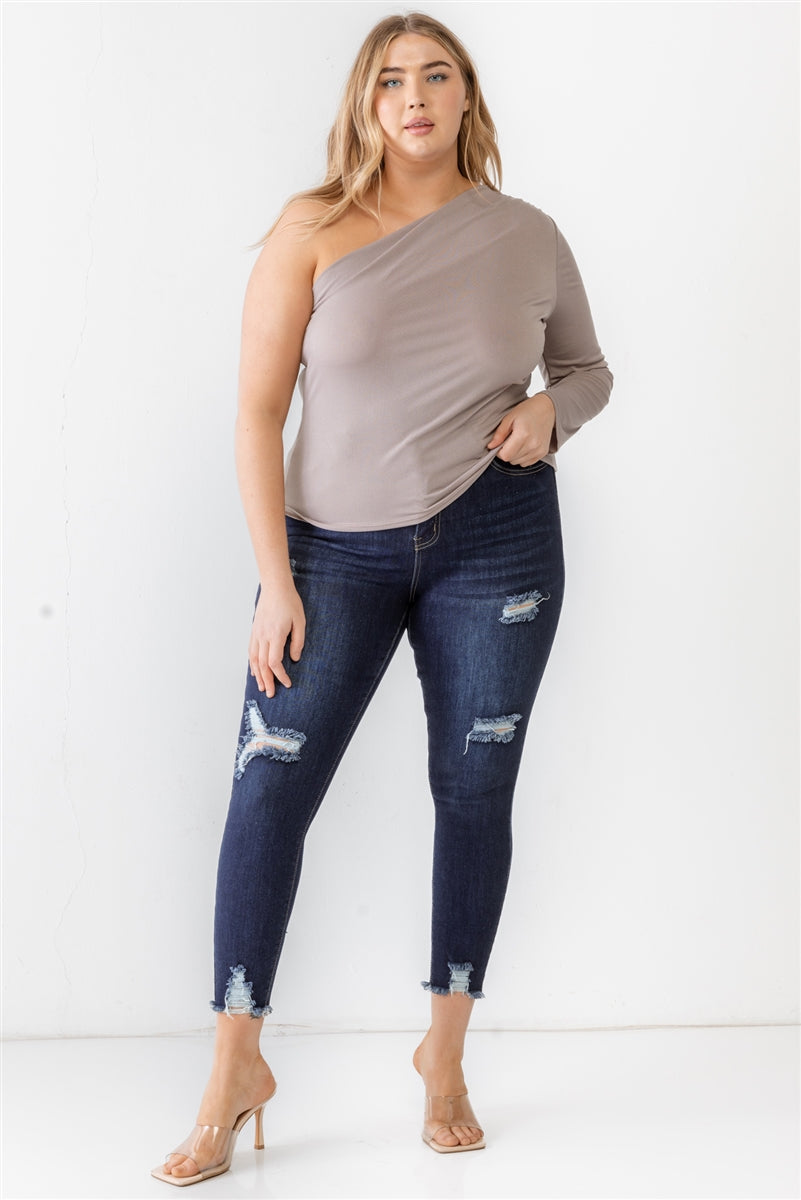 Plus - Haut asymétrique texturé moka