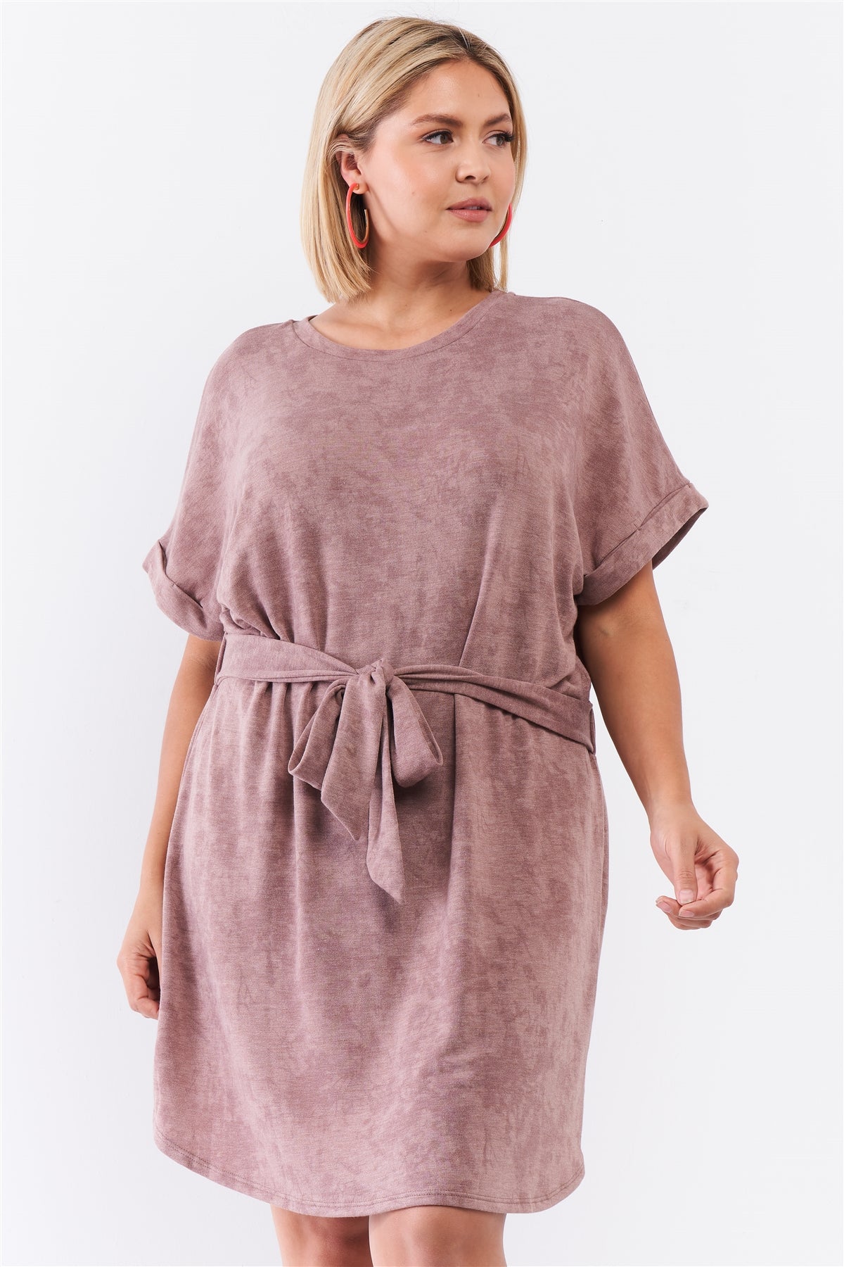 Plus - Mini-robe marron clair à imprimé délavé à l'acide et détail à nouer à la taille