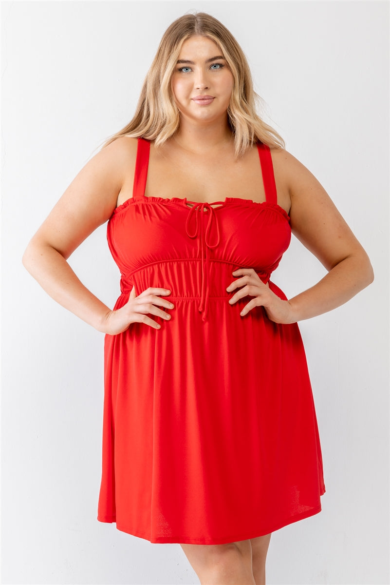 Plus Mini-robe tissée sans manches à volants rouge