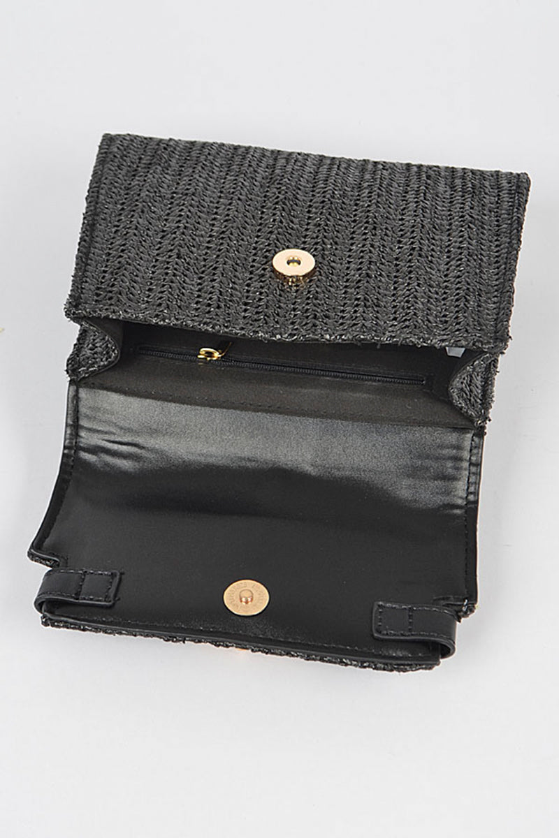 Pochette à poignée supérieure en fausse paille