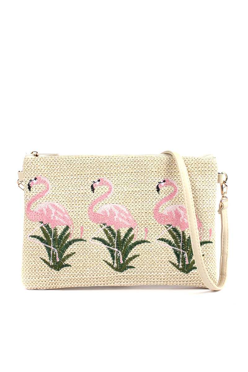 Pochette Brodée Flamant Rose