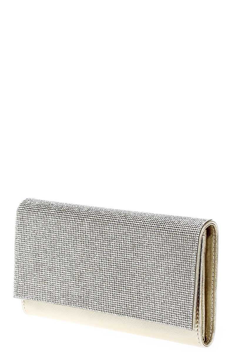 Pochette de soirée élégante avec plusieurs strass et chaîne