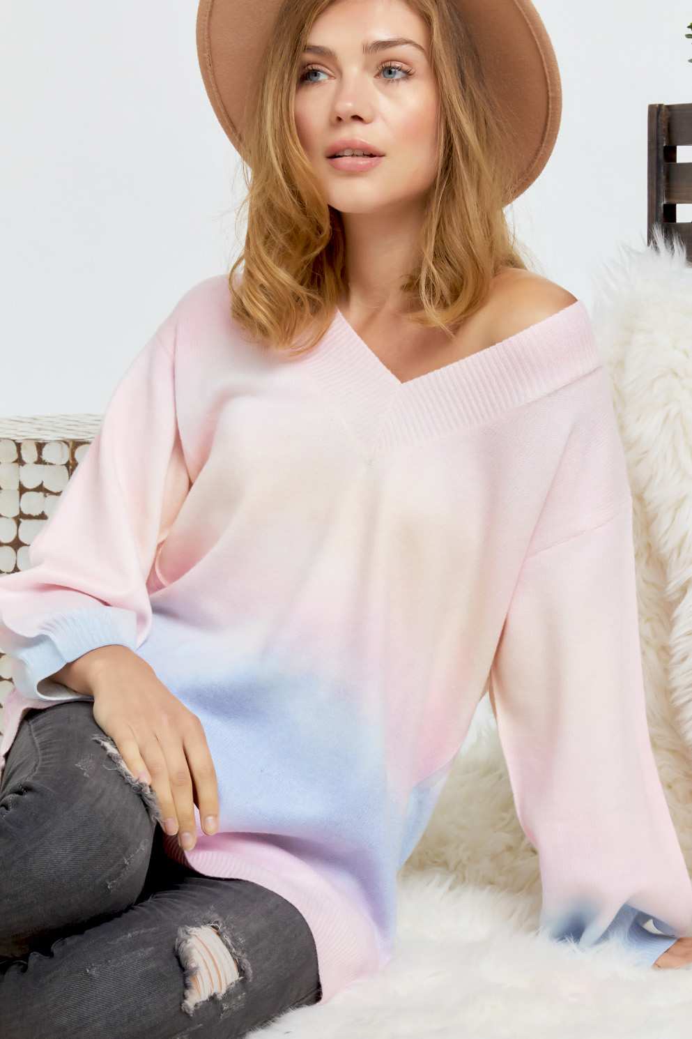 Pull à col en V couleur tie-dye multi sorbet