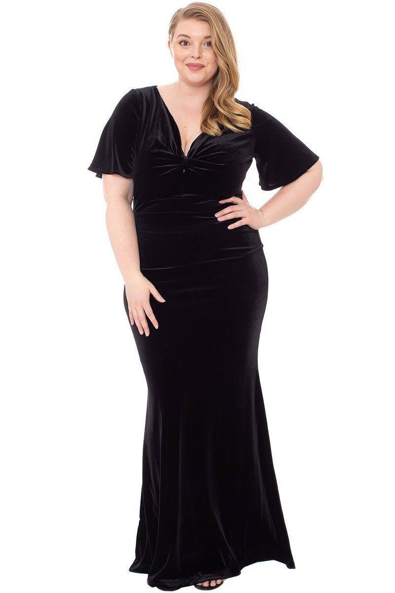 Robe à col en V profond avec nœud sur le devant en velours extensible