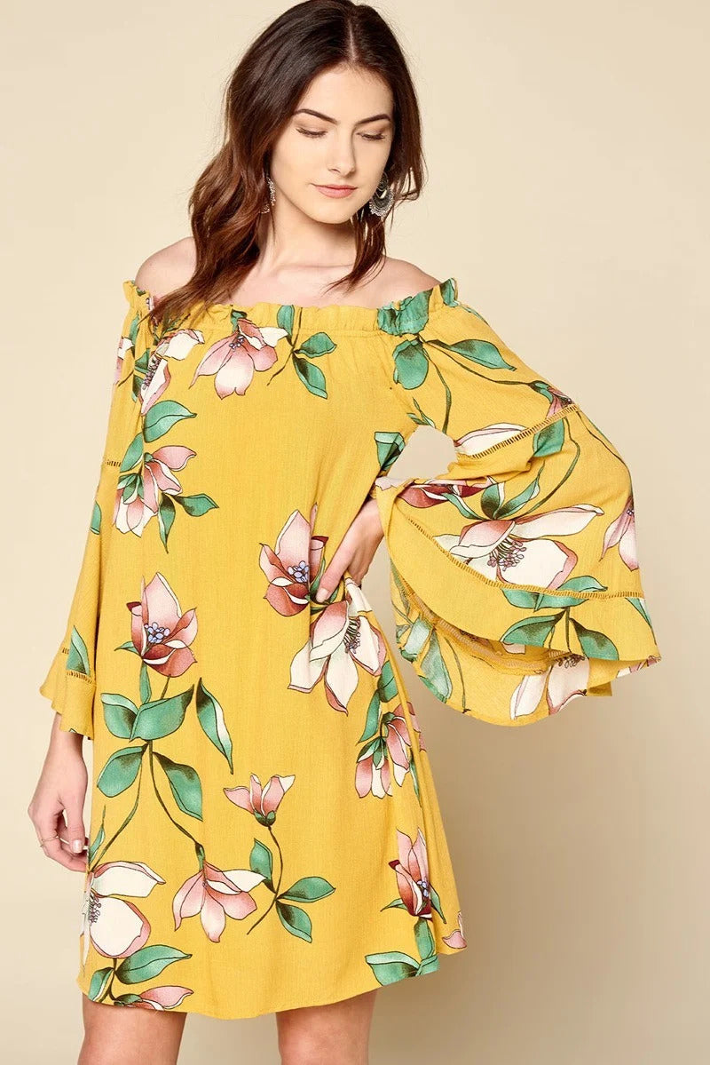 Robe ample tissée à épaules dénudées
